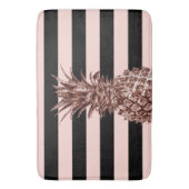 エレガントかわいらしバラ金ゴールドパイナップル&ピンクストライプ バスマット (正面縦)