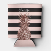 エレガントかわいらしバラ金ゴールドパイナップル&ピンクストライプ 缶クーラー (正面)