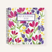 エレガントかわいらしフローラピンク紫イエロー ノートブック (正面)