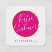 エレガントかわいらしモダン金ゴールド熱ピンク スクエア名刺 (正面)