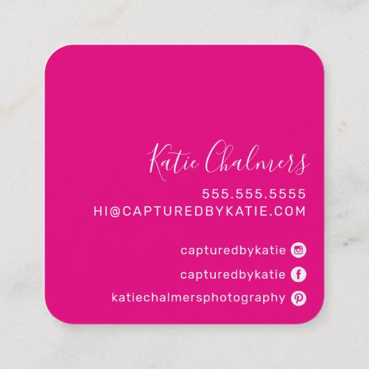 エレガントかわいらしモダン金ゴールド熱ピンク スクエア名刺 (裏面)