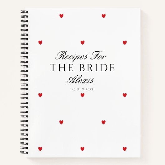 エレガントかわいらし赤いハートブライダルシャワーレシピ ノートブック (正面)