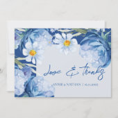 エレガントかわいらし青い花トレンディー結婚フローラ サンキューカード (正面)