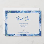 エレガントかわいらし青い花トレンディー結婚フローラ サンキューカード (裏面)
