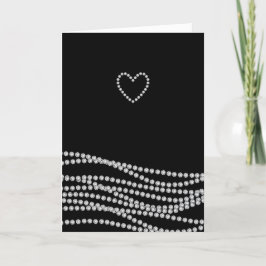 エレガントきらきら光るハート折り畳みグリーティングカード – 黒 案内状