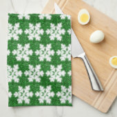 エレガントきらめくグリッター霜の降りた緑 キッチンタオル (四つ折り)
