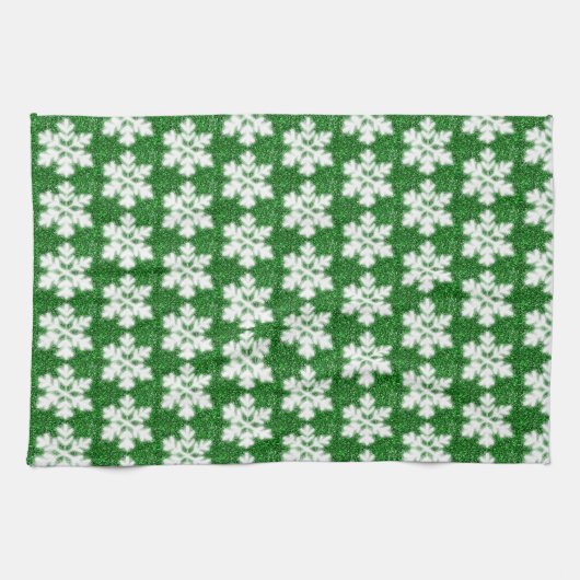 エレガントきらめくグリッター霜の降りた緑 キッチンタオル (横)