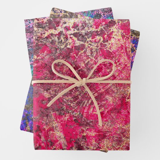 エレガントきらめくフェイク金ゴールドと数々の色大理石 ラッピングペーパーシート (インサイチュ)