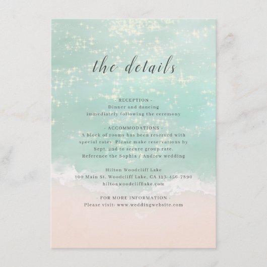 エレガントきらめく海ビーチ結婚式詳細 エンクロージャーカード (正面)