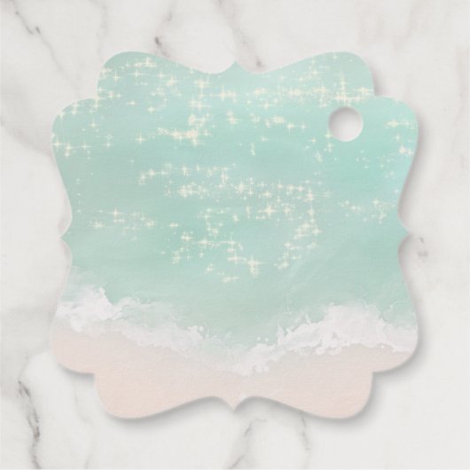 エレガントきらめく海感謝してい愛ビーチ結婚式 フェイバータグ (裏面)