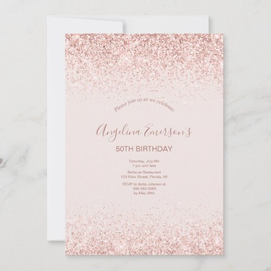 エレガントきらめく赤面誕生日 招待状 (正面)