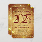 エレガントきらめく金ゴールド大晦日パーティー 招待状 (正面/裏面)