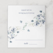 エレガントくすんだ青い冬の結婚葉のテーブル プレイスカード (外部開封)