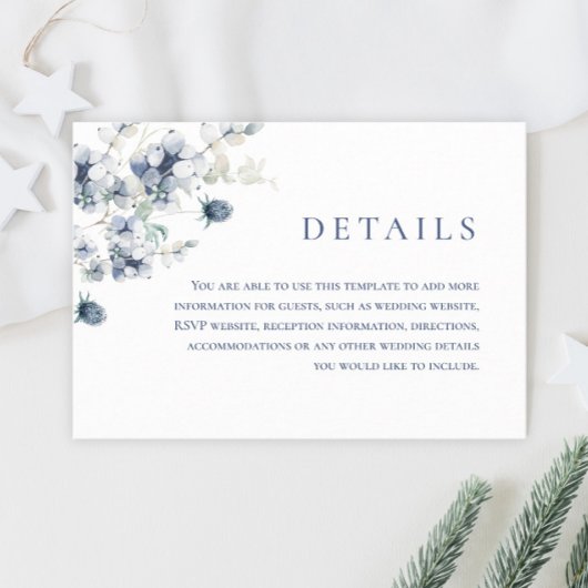 エレガントくすんだ青い冬の結婚葉の詳細 エンクロージャーカード