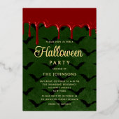 エレガントこうもり血滴りハロウィーン金ゴールド 箔招待状 (正面)