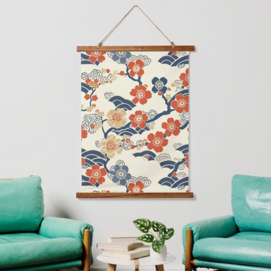 エレガントさくらんぼの花の継ぎ目のないパターン(14) 吊り下げ型タペストリー (リビング)