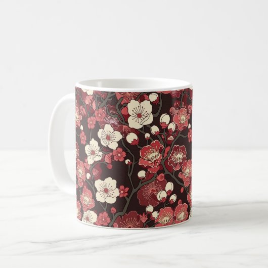 エレガントさくらんぼの花の継ぎ目のないパターン(16) コーヒーマグカップ (正面左)
