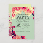 エレガントさくらんぼの花オン素朴ティール（緑がかった色） 招待状 (正面/裏面)