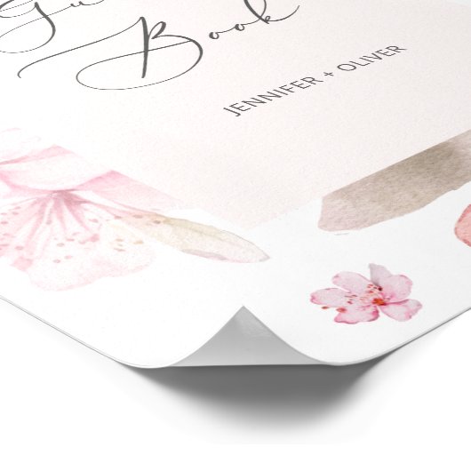 エレガントさくらんぼの花咲くゲストブック ポスター (角)