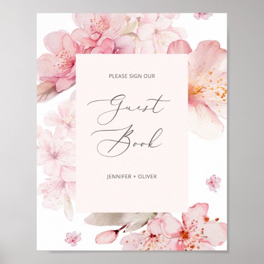 エレガントさくらんぼの花咲くゲストブック ポスター (正面)