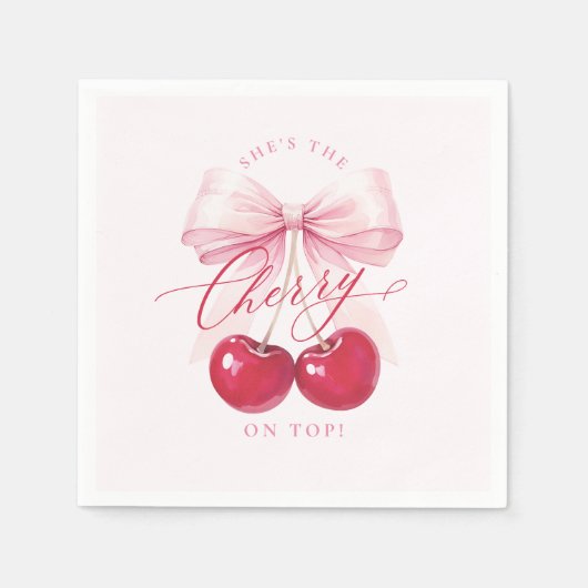 エレガントさくらんぼオントップブライダルシャワー スタンダードカクテルナプキン (正面)
