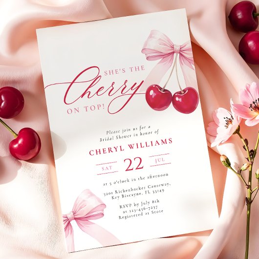 エレガントさくらんぼオントップブライダルシャワー 招待状