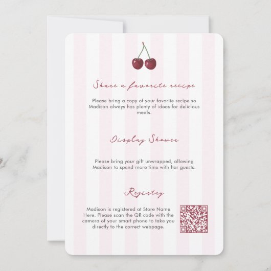 エレガントさくらんぼオン上両面ブライダルシャワー 招待状 (裏面)