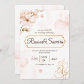 エレガントさくらんぼブルソム水の色結婚の 招待状 (正面/裏面)