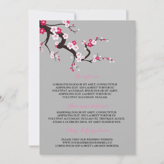 エレガントさくらんぼブロッサムピンクフローラ情報 招待状 (正面)