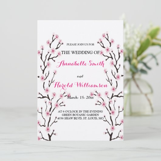 エレガントさくらんぼブロッサムピンクフローラ結婚ズ 招待状 (スタンド正面)