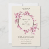 エレガントさくらんぼブロッサムピンクフローラ結婚ズ 招待状 (正面)