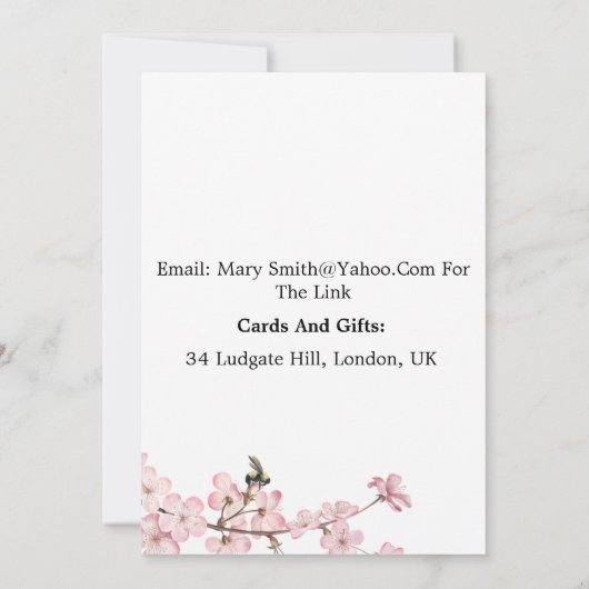 エレガントさくらんぼブロッサム仮想婚約パーティ 招待状 (裏面)