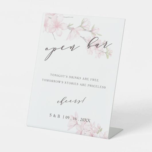 エレガントさくらんぼブロッサム結婚のオープンバー 台座サイン (正面)