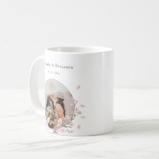 エレガントさくらんぼブロッサム結婚写真 コーヒーマグカップ (正面左)