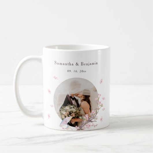 エレガントさくらんぼブロッサム結婚写真 コーヒーマグカップ (左)