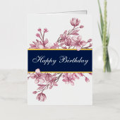 エレガントさくらんぼブロッサム誕生日実在 箔グリーティングカード (正面)
