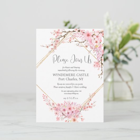 エレガントさくらんぼブロッサムQRコー結婚ド エンクロージャーカード (スタンド正面)