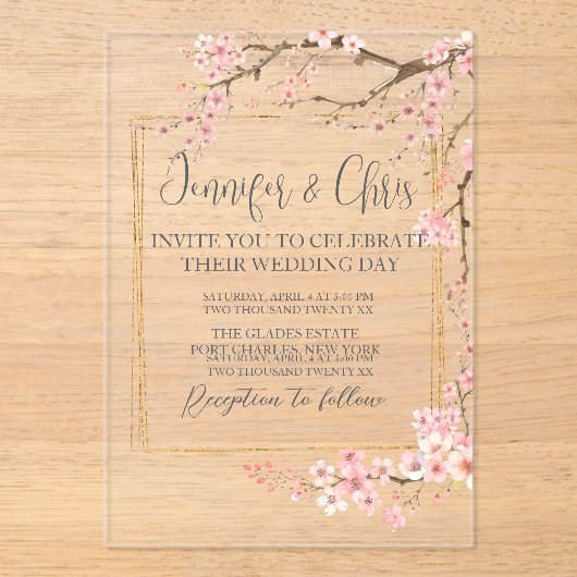 エレガントさくらんぼ結婚の アクリル招待状 (正面)