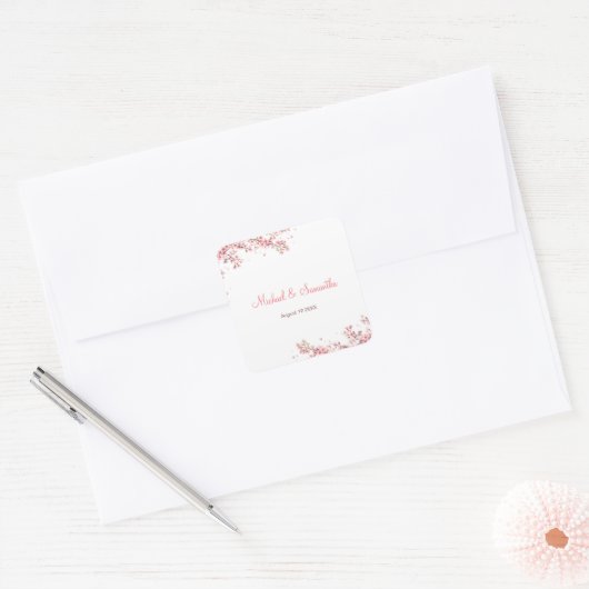 エレガントさくらんぼ結婚の スクエアシール (封筒)