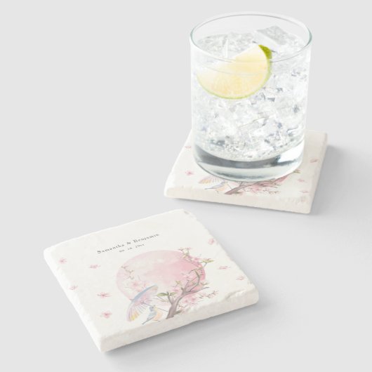 エレガントさくらんぼ結婚の ストーンコースター (横)