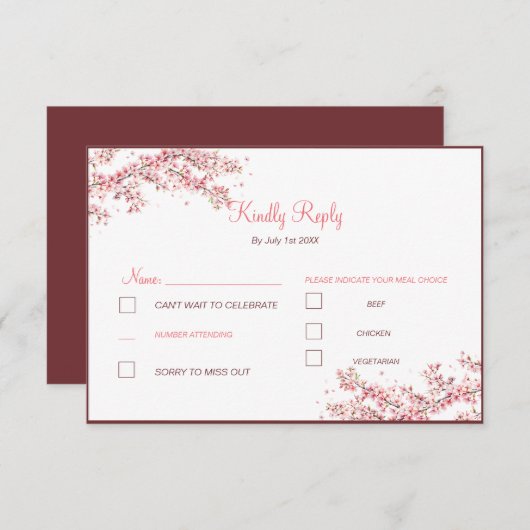 エレガントさくらんぼ結婚の 出欠カード (正面/裏面)