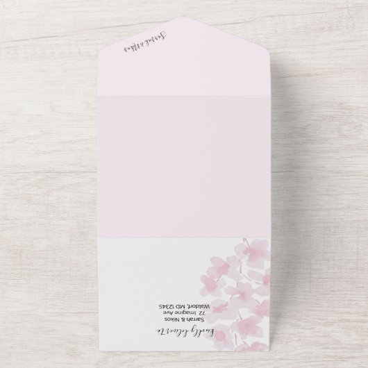 エレガントさくらんぼ花水彩手絵を描 オールインワン招待状 (外側)