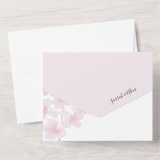 エレガントさくらんぼ花水彩手絵を描 オールインワン招待状 (裏面)