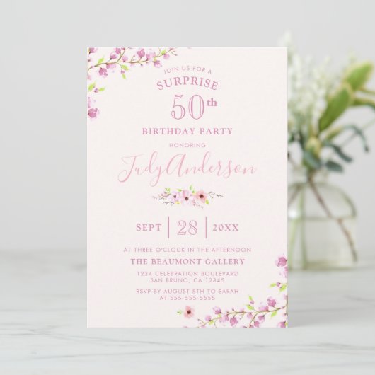 エレガントさくらんぼ | サプライズ誕生日パーティー 招待状 (スタンド正面)