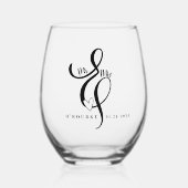 エレガントさん書道アンパサンド結婚の ステムなしワイングラス (正面)