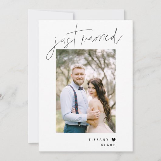 エレガントたった今結婚しましたウェディング受付パーティー写真 招待状 (正面)