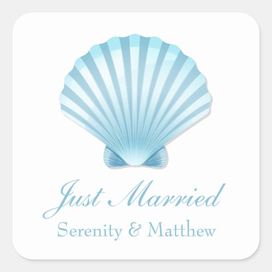 エレガントたった今結婚しましたシェル航海のブ結婚ルー スクエアシール (正面)