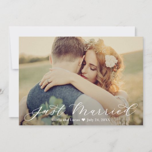 エレガントたった今結婚しましたホワイトスク結婚リプト写真 案内状 (正面)