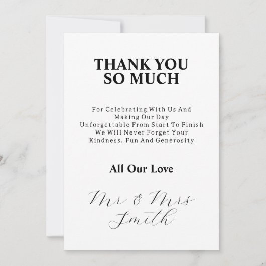 エレガントたった今結婚しました白黒結婚写真 サンキューカード (正面)