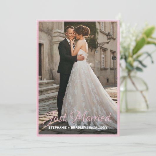 エレガントたった今結婚しました結婚の写真の発表 招待状 (スタンド正面)